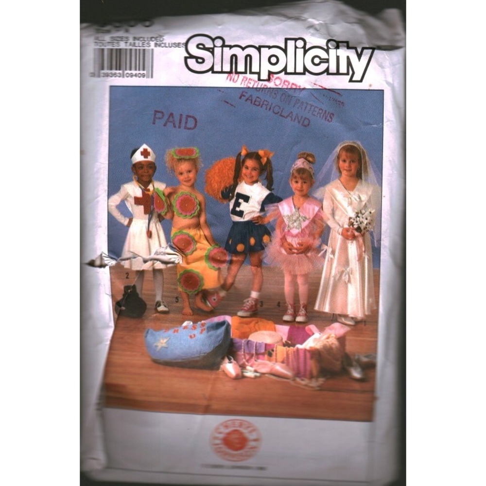 Simplicity 9306 Kids Dress Up Costume Sewing Pattern Bride Nurse Cheerleader Bag